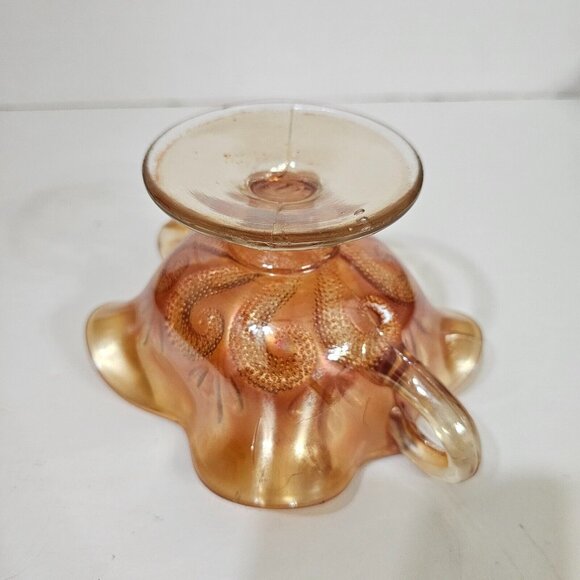 Vintage Dugan Carnival Glass Question Mark Pattern Bon Bon Dish Double Handle - Picture 5 of 8